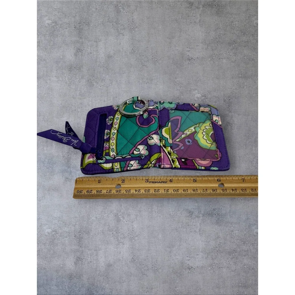 Vera Bradley ID Case Wallet Womens HEATHER Purple Paisley Quilted Keychain EUC